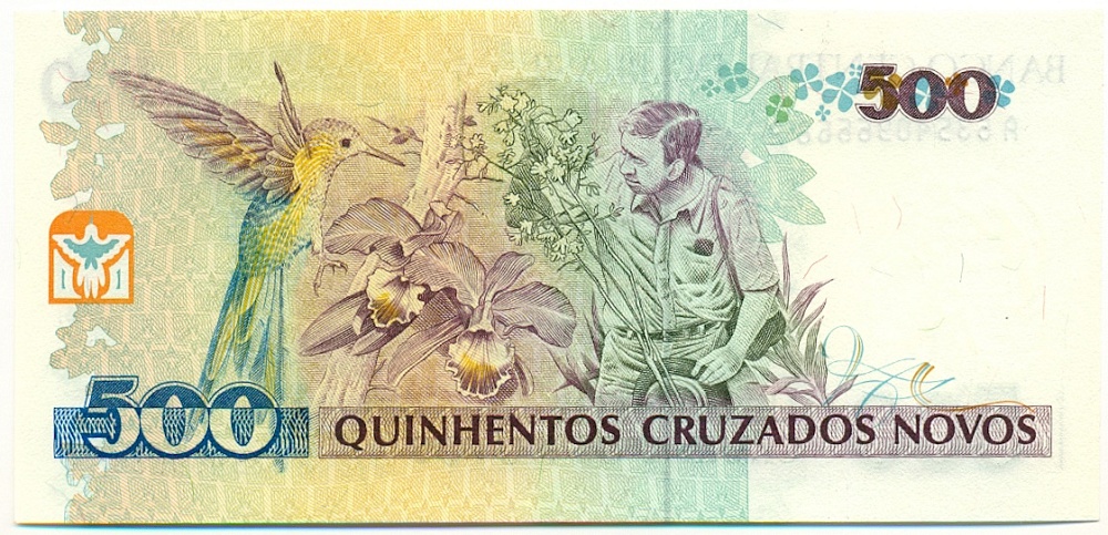 500 крузейро 1990 года Бразилия (Надпечатка на 500 новых крузадо) — Фото №2