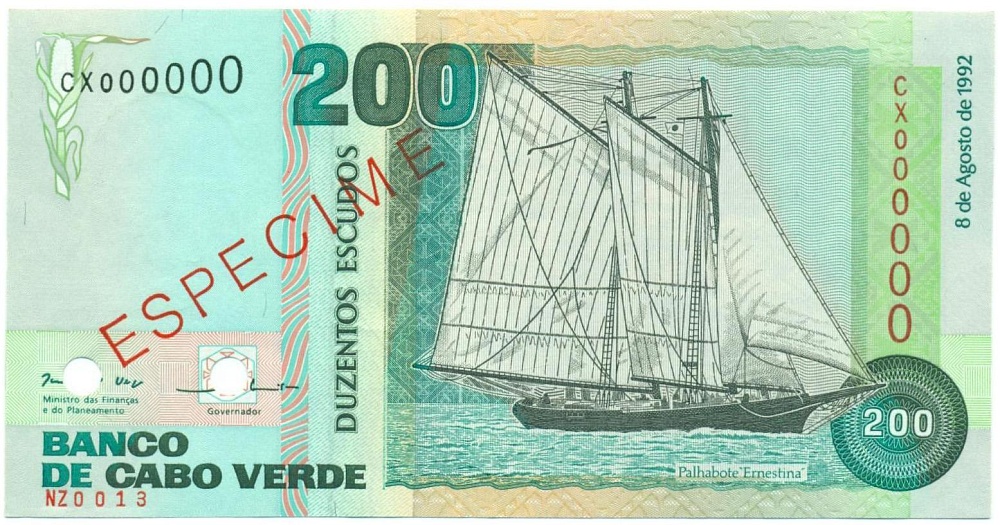 200 эскудо 1992 года Кабо-Верде (Образец) — Фото №1