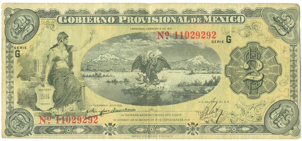 2 песо 1915 года Мексика (Временное правительство) — Фото №1
