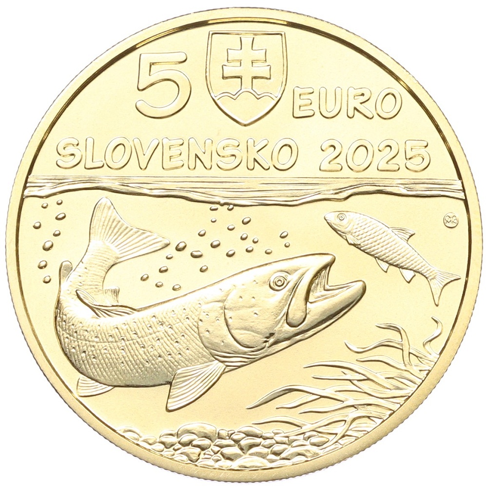 5 евро 2025 года Словакия «Фауна и флора Словакии — Дунайский лосось» — Фото №2