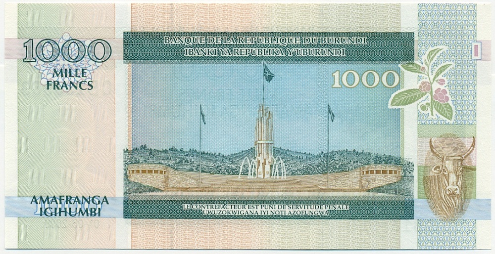 1000 франков 2009 года Бурунди — Фото №2
