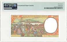 2000 франков 2000 года Центрально-Африканский валютный союз Литера F (ЦАР) — в слабе PMG (Superb Gem Unc 67) — Фото №2