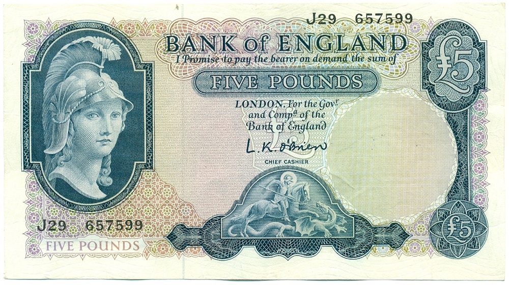 5 фунтов 1961 года Великобритания (Банк Англии) — Фото №1