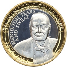 2 фунта 2015 года Гибралтар «50-я годовщина со дня смерти Уинстона Черчилля — Кровь, тяжелый труд, слезы и пот» — Фото №1