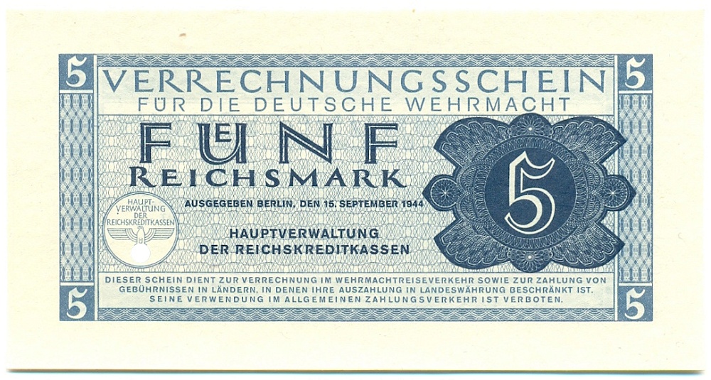 5 рейхсмарок 1944 года Германия (Вооруженные силы Германии) — Фото №1