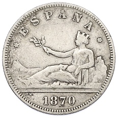 2 песеты 1870 (73) года Испания — Фото №1