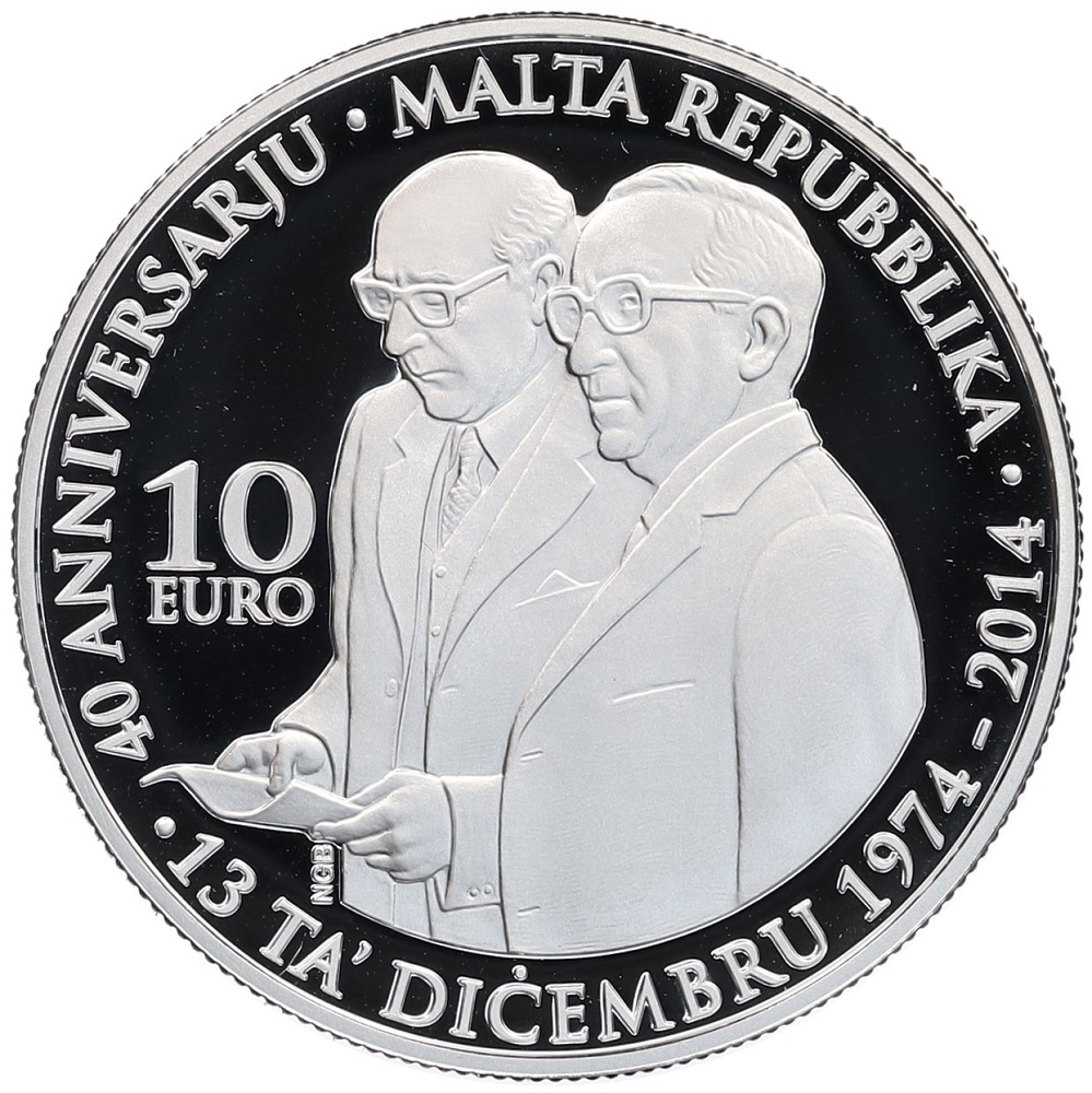 10 евро 2014 года Мальта «40 лет Республике Мальта» — Фото №1