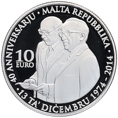 10 евро 2014 года Мальта «40 лет Республике Мальта» — Фото №1