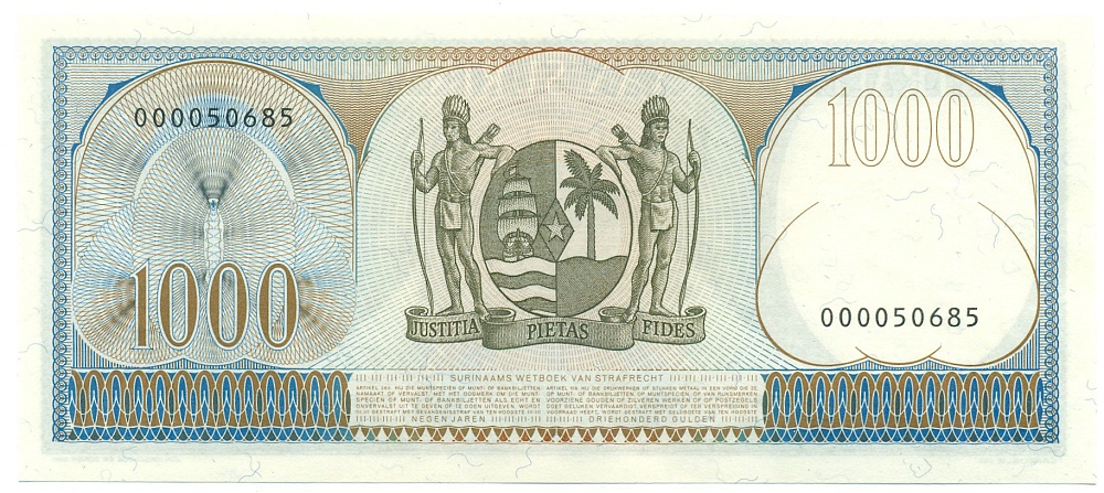 1000 гульденов 1963 года Суринам — Фото №2