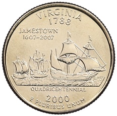 1/4 доллара (25 центов) 2000 года Р США «Штаты и территории — Вирджиния» — Фото №1
