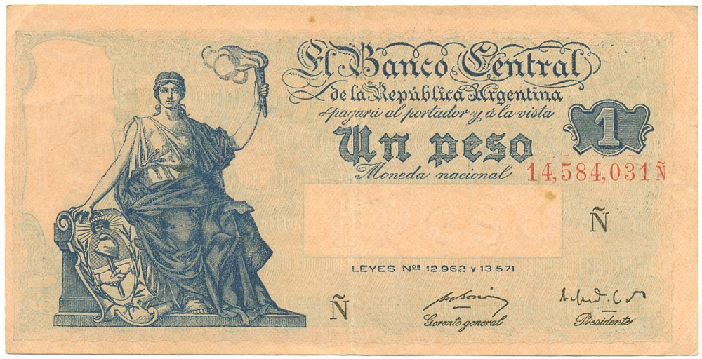 1 песо 1956-1959 года Аргентина — Фото №1