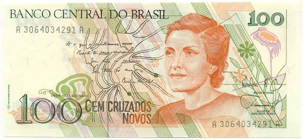 100 новых крузадо 1989 года Бразилия — Фото №1