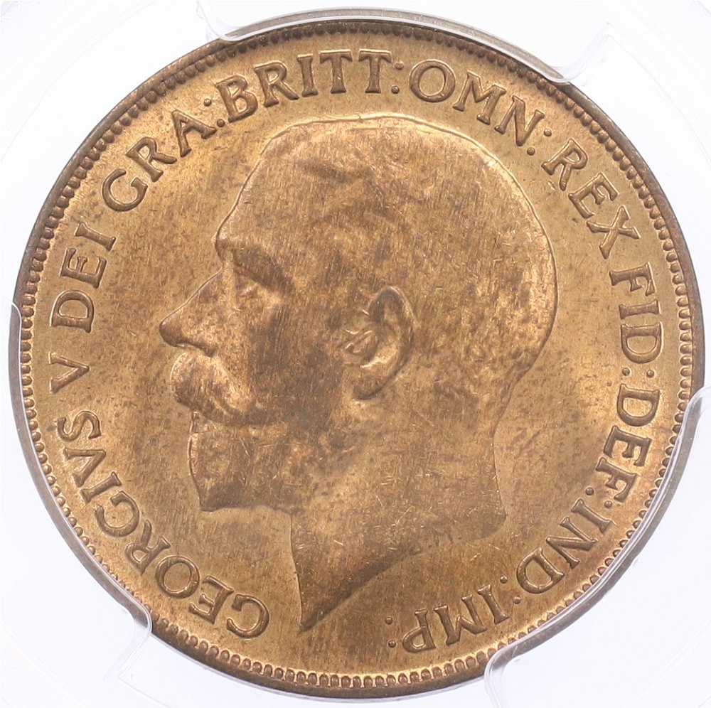 1 пенни 1921 года Великобритания (Король Георг V) в слабе PCGS (MS64RB) — Фото №2