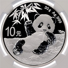 10 юаней 2020 года Китай «Панда» в слабе NGC (Топ-грейд MS70) — Фото №1