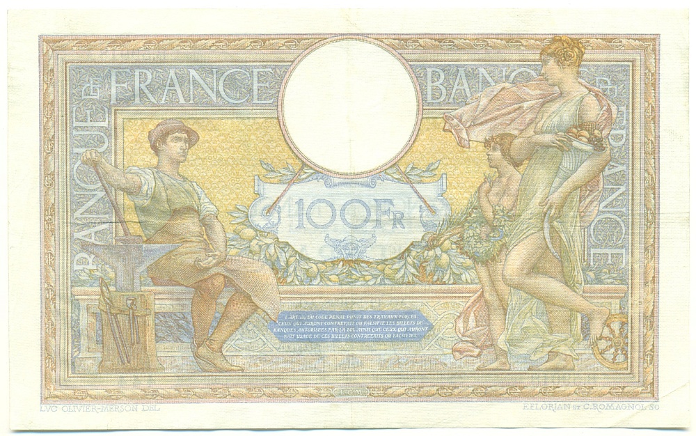 100 франков 1938 года Франция — Фото №2