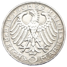 3 рейхсмарки 1928 года Германия «400 лет со дня смерти Альбрехта Дюрера» — Фото №2