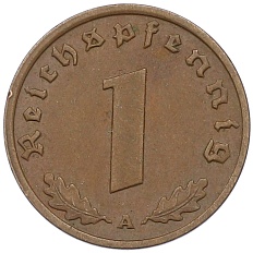 1 рейхспфенниг 1939 года А Германия — Фото №2
