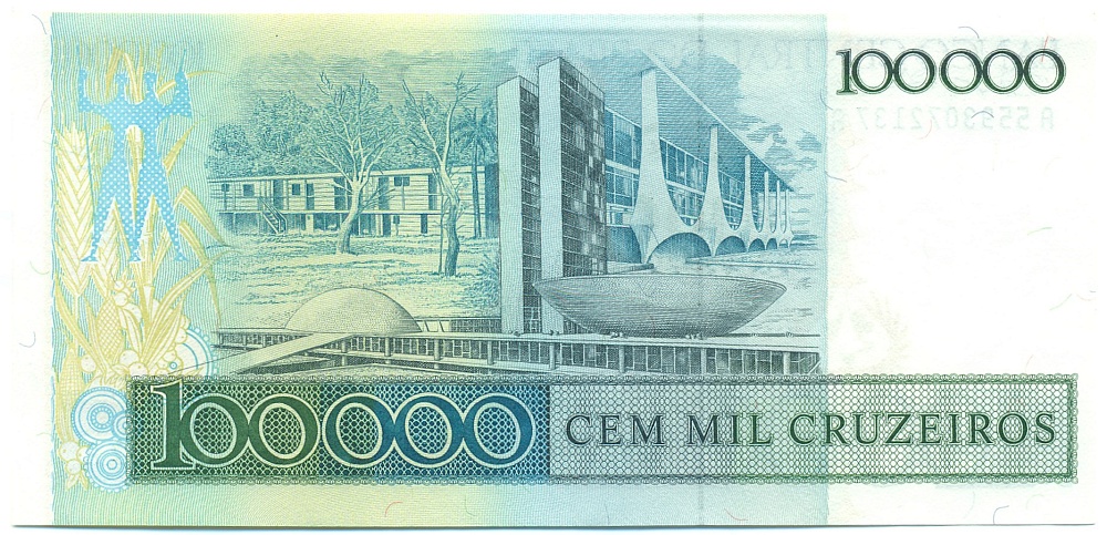 100 крузадо 1986 года Бразилия (Надпечатка на 100000 крузейро) — Фото №2