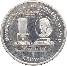 1 крона 1996 года Остров Мэн «Изобретения современного мира — Александр Грейам Белл, голосовая передача» — Фото №1