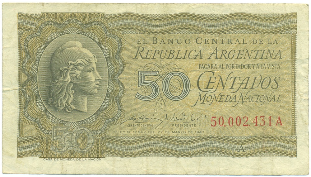 50 сентаво 1950-1951 года Аргентина — Фото №1