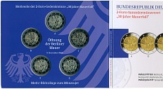 Набор монет из 5 монет 2 евро 2019 года Германия «30 лет падению Берлинской стены» (в буклете) — Фото №1