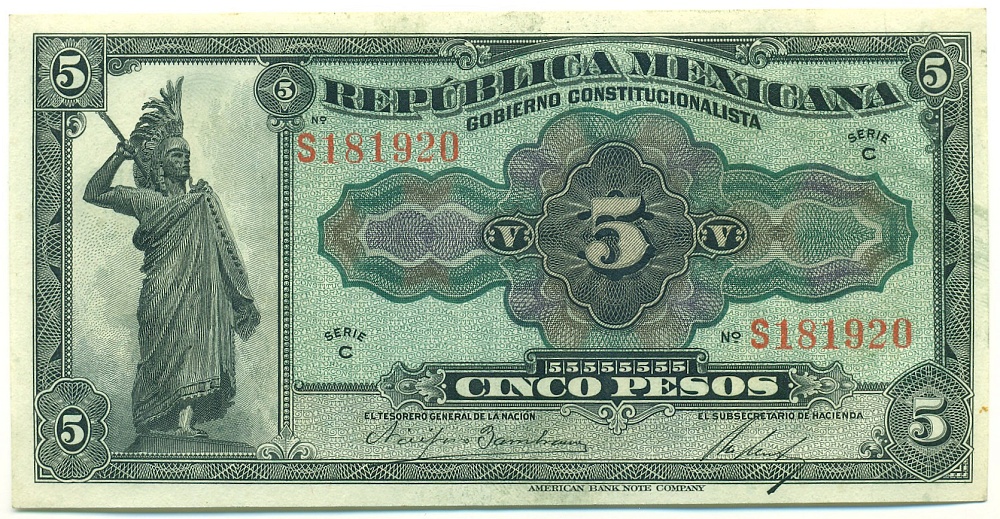 5 песо 1915 года Мексика — Фото №1