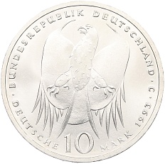 10 марок 1993 года J Германия «150 лет со дня рождения Роберта Коха» — Фото №2