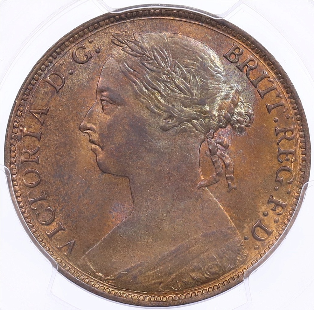 1 пенни 1887 года Великобритания (Королева Виктория) в слабе PCGS (MS65RB) — Фото №2