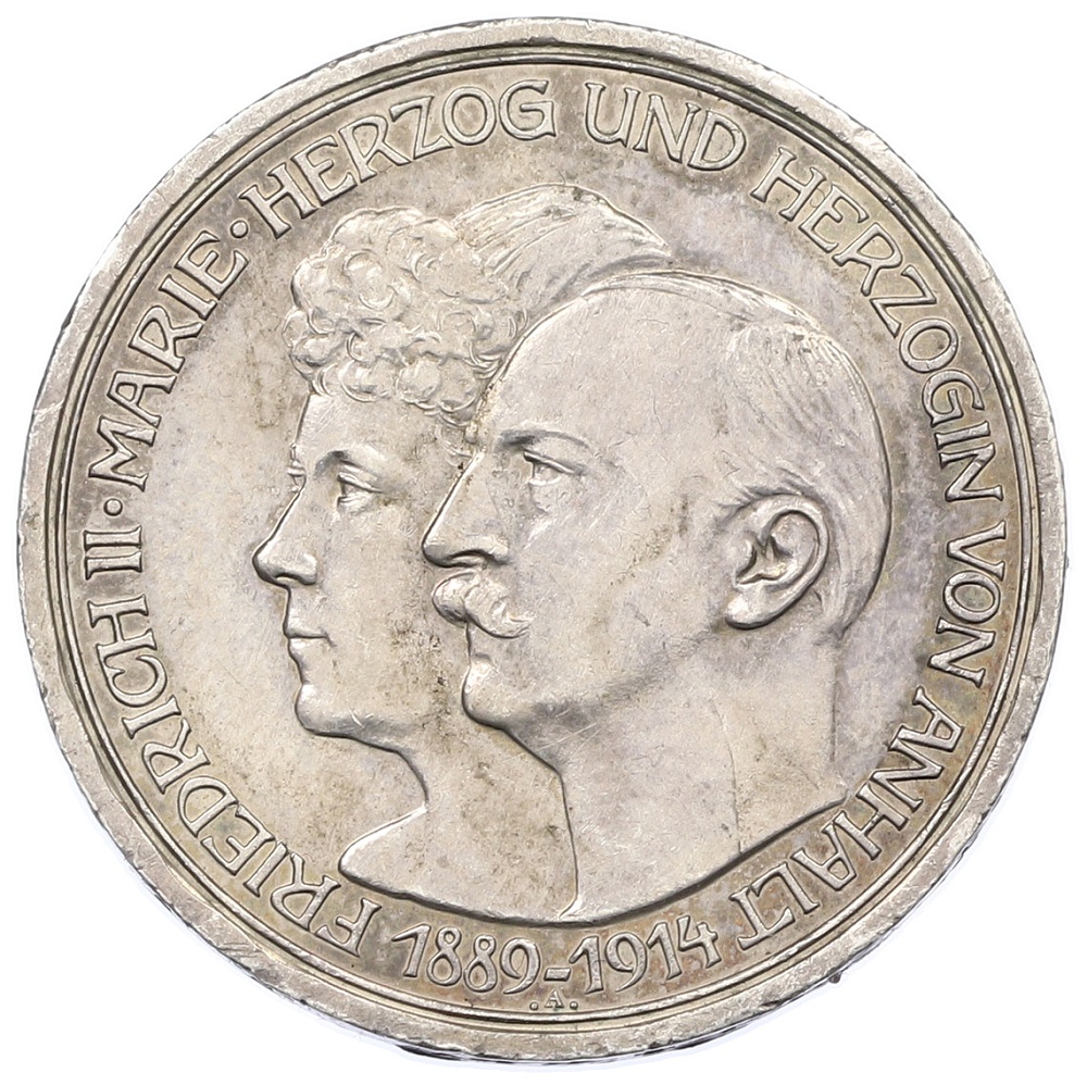 3 марки 1914 года Германия (Ангальт) «25 лет свадьбе Фридриха II и Марии Баденской» — Фото №1
