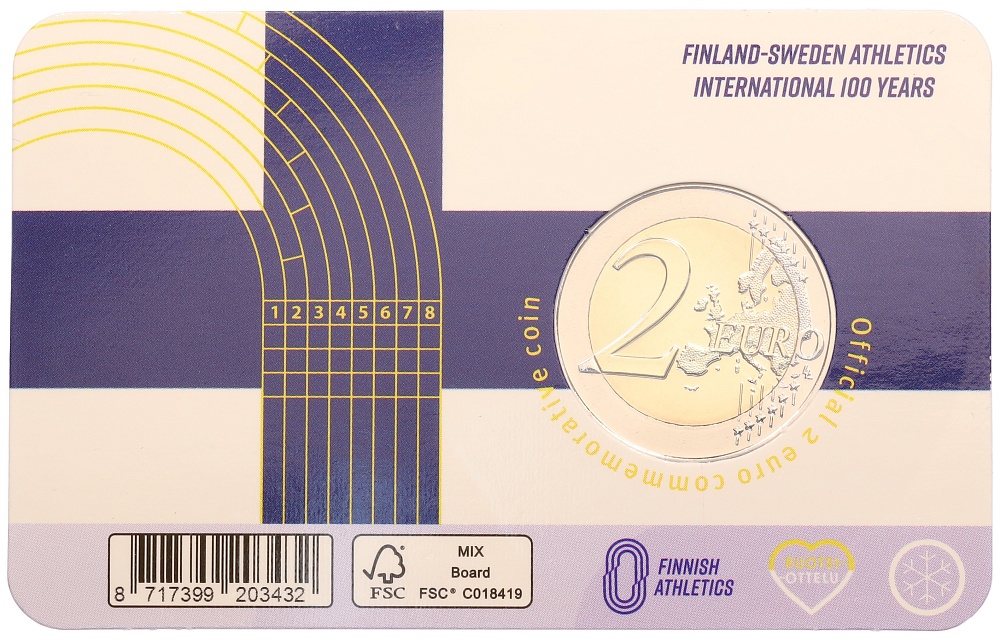 2 евро 2025 года Финляндия «100 лет Финско-шведским легкоатлетическим играм» (в блистере) — Фото №2
