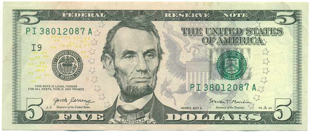 5 долларов 2017 года США — Фото №1