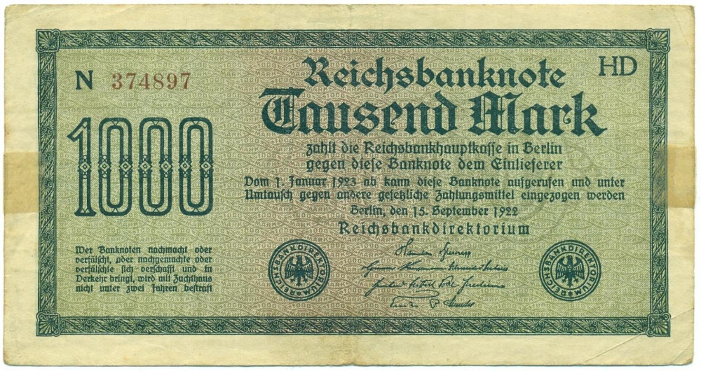 1000 марок 1922 года Германия — Фото №1