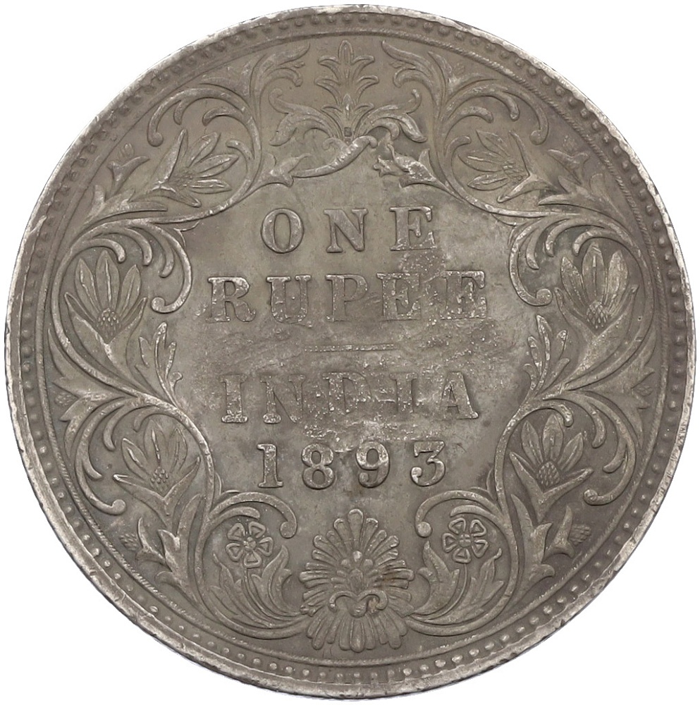 1 рупия 1893 года Британская Индия (Колониальный надчекан) — Фото №2