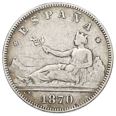 2 песеты 1870 (74) года Испания — Фото №1
