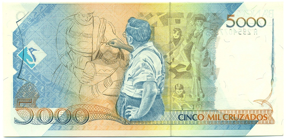 5 новых крузадо 1989 года Бразилия (Надпечатка на 5000 крузадо) — Фото №2