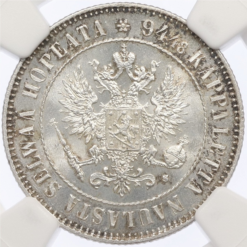1 марка 1915 года Русская Финляндия — в слабе NGC (MS65) — Фото №2