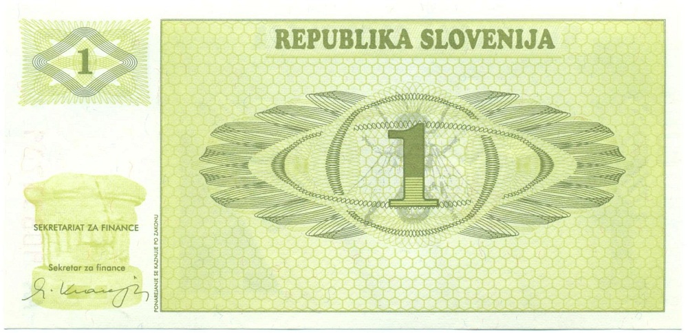 1 толар 1990 года Словения (Образец) — Фото №2