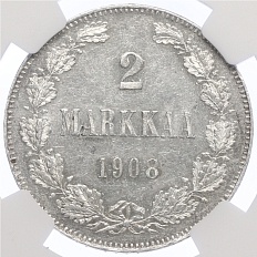 2 марки 1908 года Русская Финляндия в слабе NGC (MS61) — Фото №2