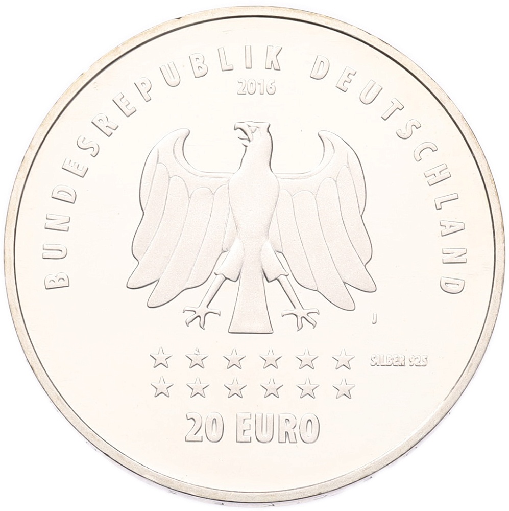 20 евро 2016 года J Германия «175 лет Гимну Германии» — Фото №2