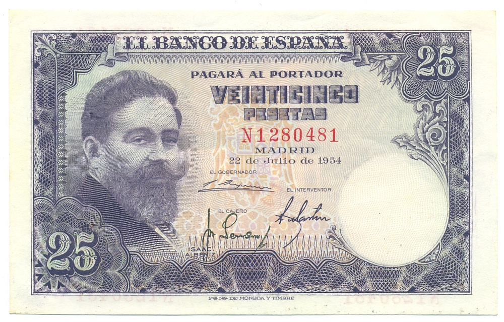 25 песет 1954 года Испания — Фото №1