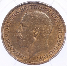 1 пенни 1918 года Великобритания (Король Георг V) в слабе PCGS (MS64BN) — Фото №2