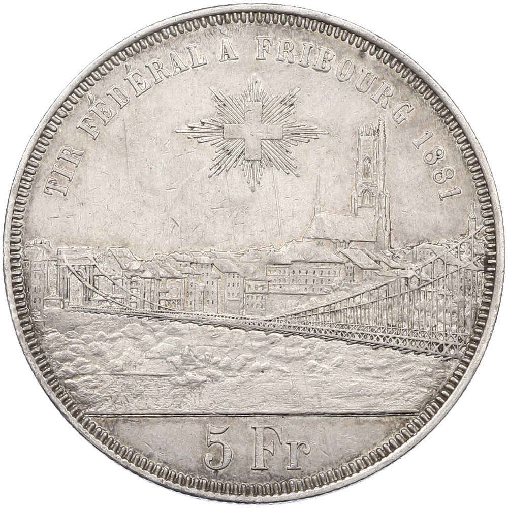 5 франков 1881 года Швейцария «Стрелковый фестиваль во Фрибуре» — Фото №2