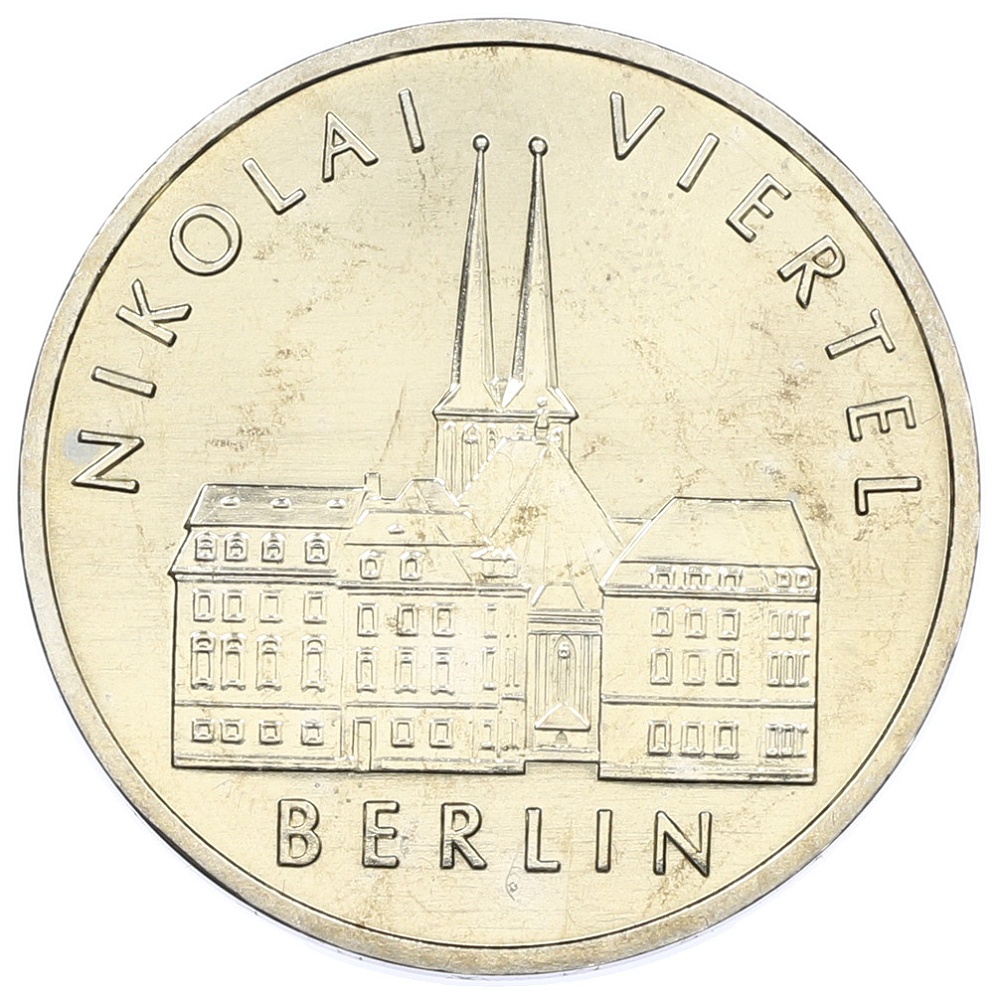 5 марок 1987 года Восточная Германия (ГДР) «750 лет Берлину — Квартал Николаи» — Фото №1