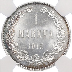 1 марка 1915 года Русская Финляндия — в слабе NGC (MS66) — Фото №1