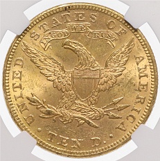 10 долларов 1893 года США — в слабе NGC (MS62) — Фото №2