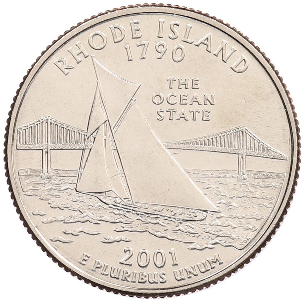 1/4 доллара (25 центов) 2001 года P США «Штаты и территории — Род-Айленд» — Фото №1