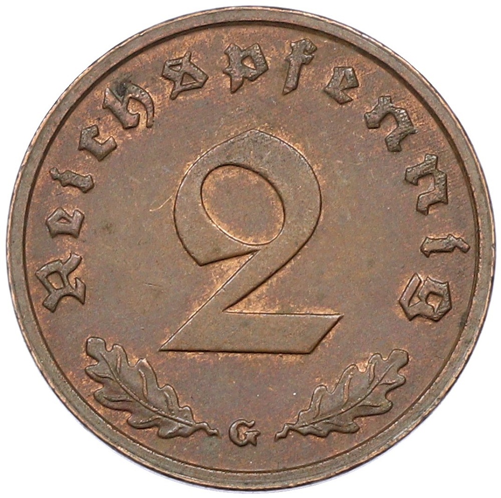 2 рейхспфеннига 1939 года G Германия — Фото №2