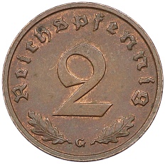 2 рейхспфеннига 1939 года G Германия — Фото №2
