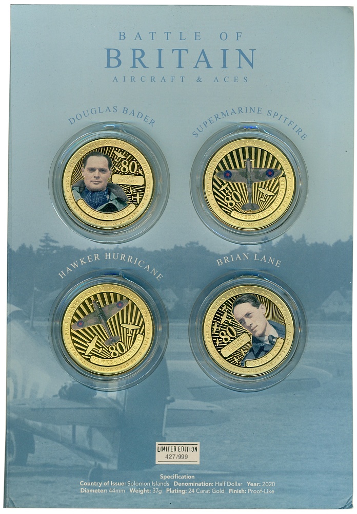 Набор из 4 монет 1/2 доллара 2020 года Соломоновы Острова «80 лет Битве за Британию» — Фото №1