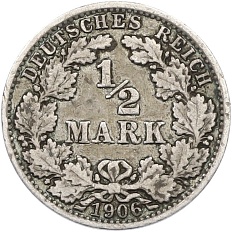 1/2 марки 1906 года A Германия — Фото №1